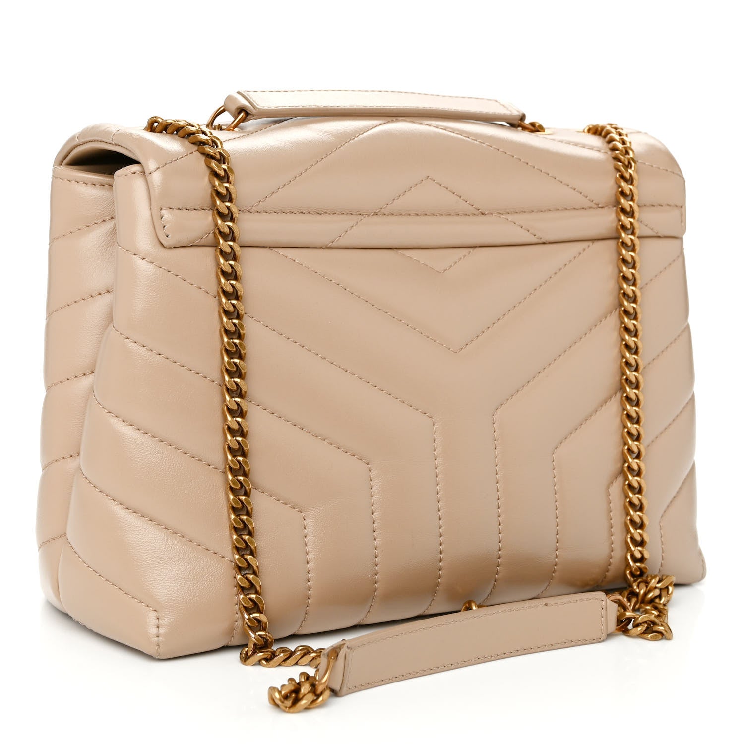 Saint Laurent Calfskin Y Quilted Monogram Small Loulou Chain Satchel Dark Beige 3 of 10