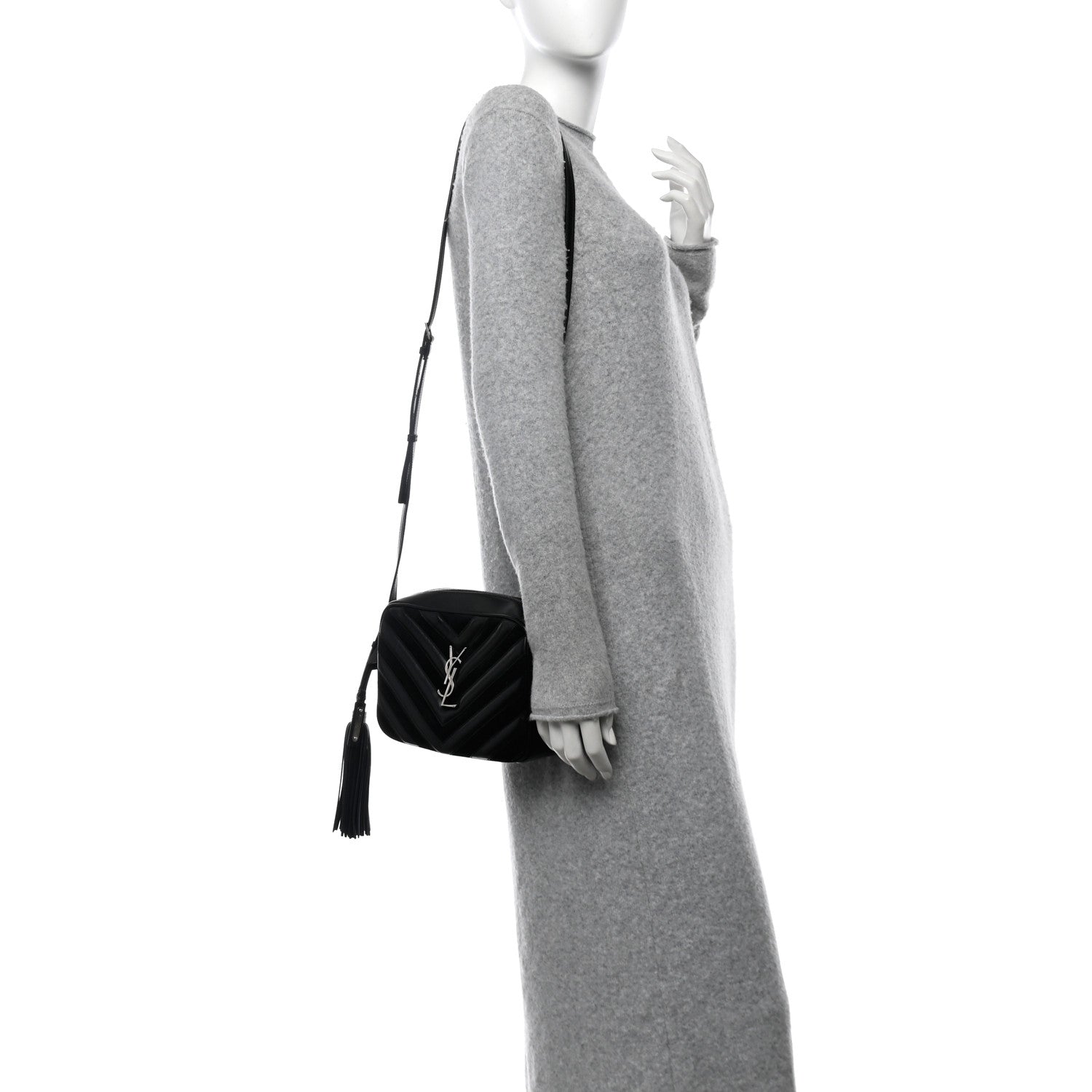 Saint Laurent Calfskin Suede Matelasse Monogram Lou Camera Bag Black 2 of 13