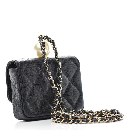 Chanel Caviar Quilted Pearl Card Holder On Chain Black 3 of 9