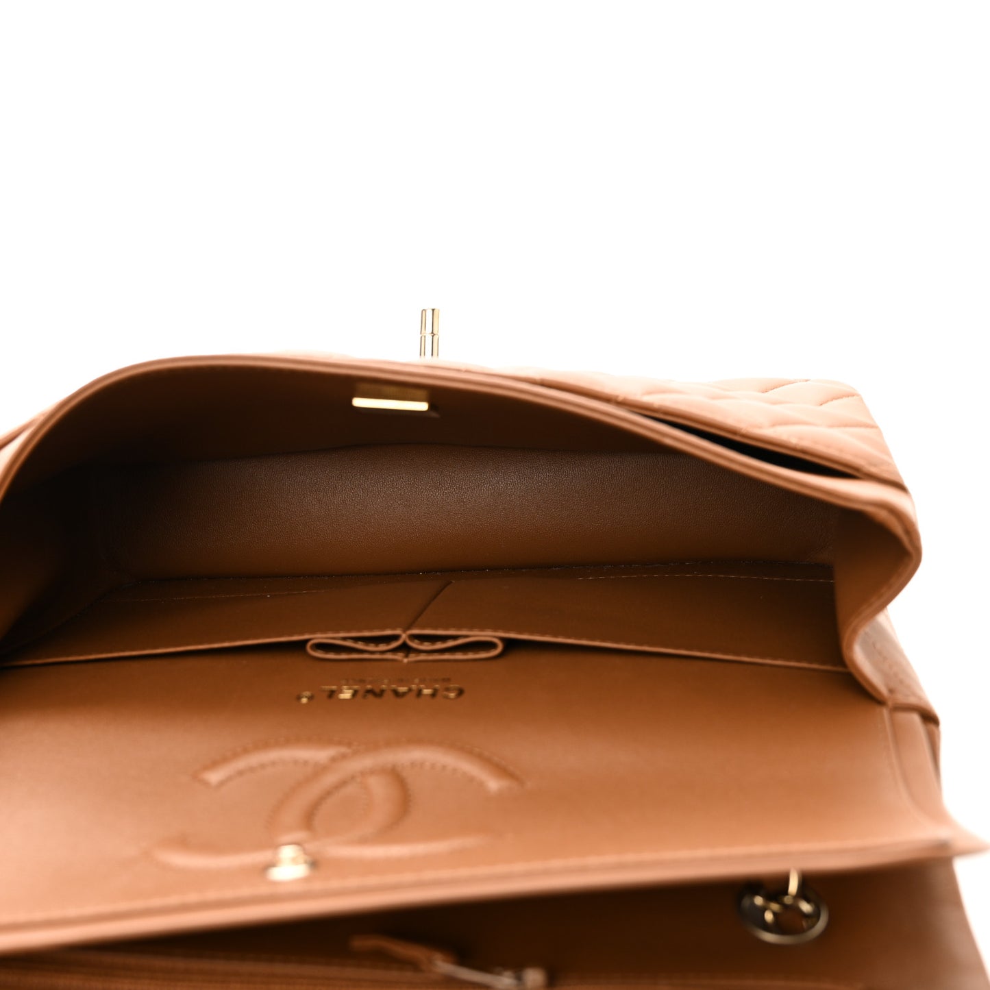Lambskin Quilted Medium Double Flap Brown