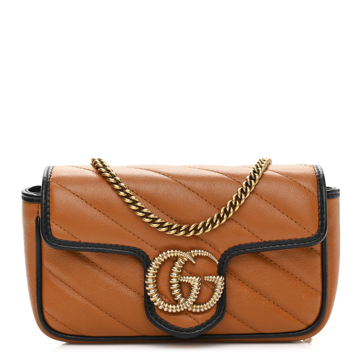 Gucci Vintage Effect Calfskin Matelasse Diagonal Super Mini Torchon GG Marmont Shoulder Bag Cognac 1 of 13