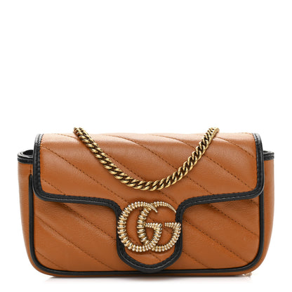 Gucci Vintage Effect Calfskin Matelasse Diagonal Super Mini Torchon GG Marmont Shoulder Bag Cognac 1 of 13