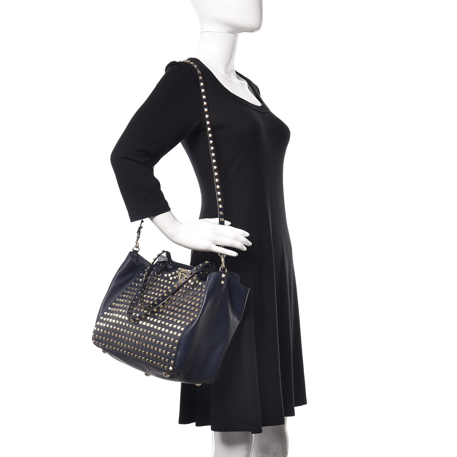 Valentino Garavani Vitello Medium Rockstud All Over Tote Marine 2 of 15