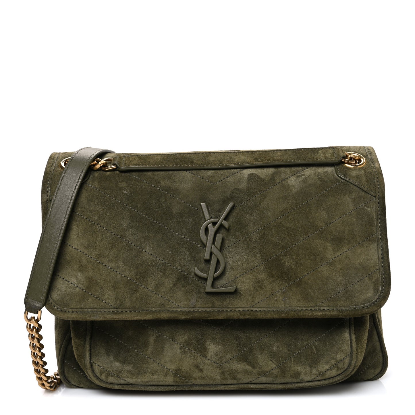 Suede Monogram Medium Niki Chain Satchel Loden Green