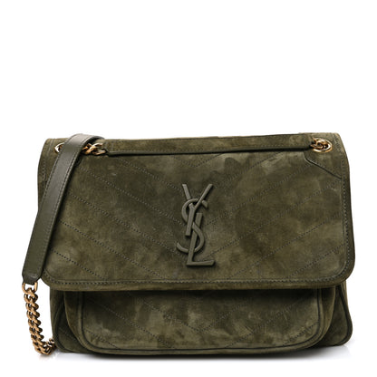 Saint Laurent Suede Monogram Medium Niki Chain Satchel Loden Green 1 of 10