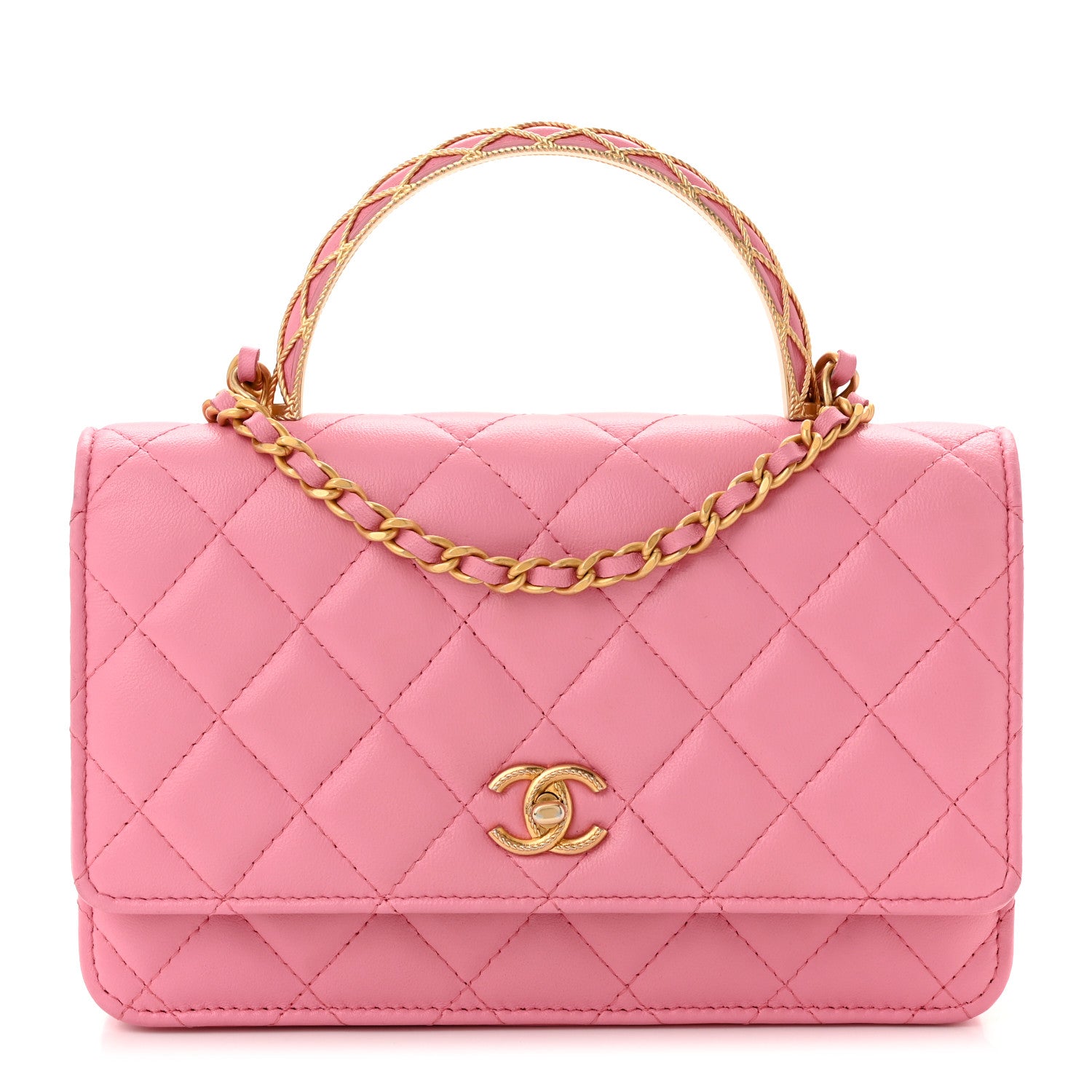 Chanel Lambskin Quilted Multicolor Top Handle Wallet On Chain WOC Light Pink 1 of 12