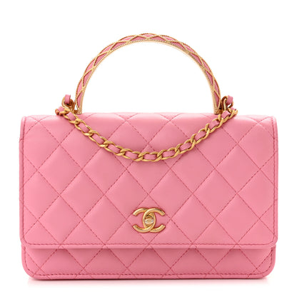 Chanel Lambskin Quilted Multicolor Top Handle Wallet On Chain WOC Light Pink 1 of 12