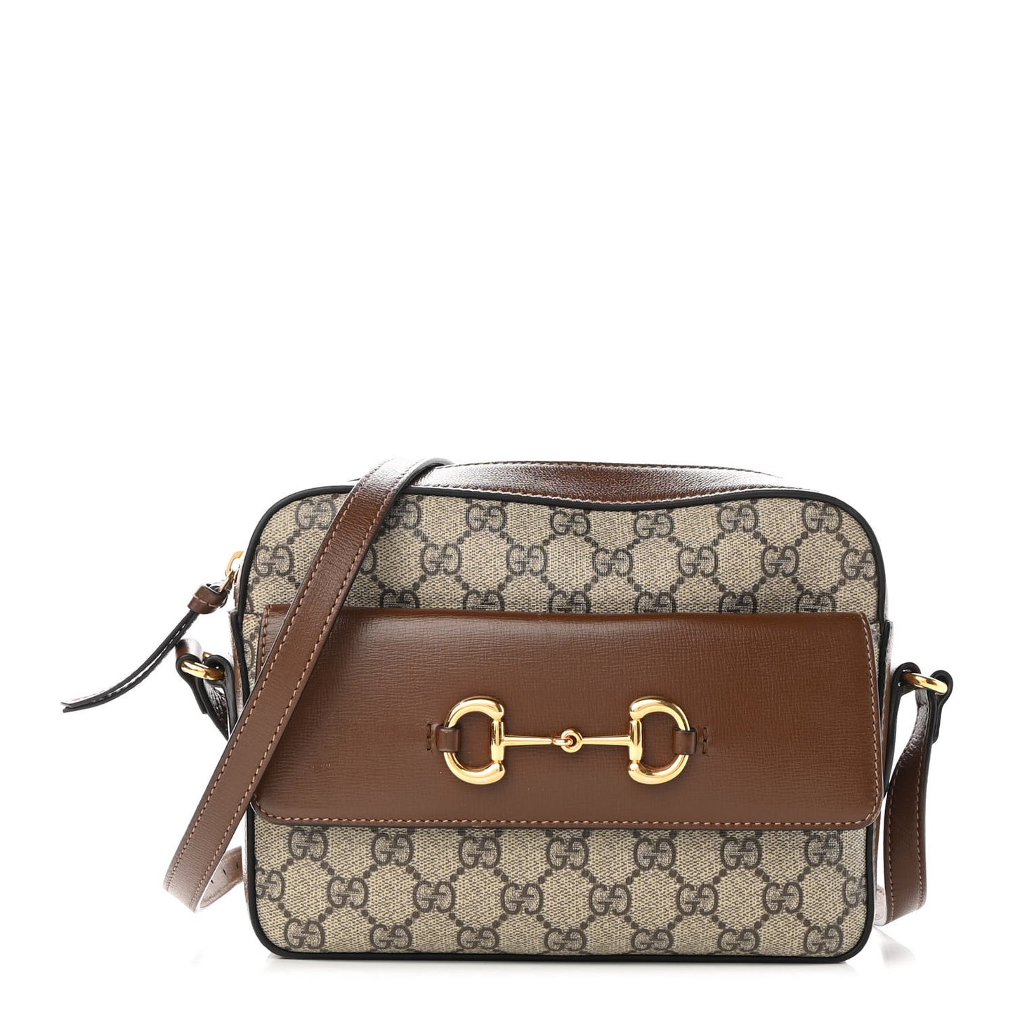 GG Supreme Monogram Small Horsebit 1955 Shoulder Bag Beige Brown Sugar