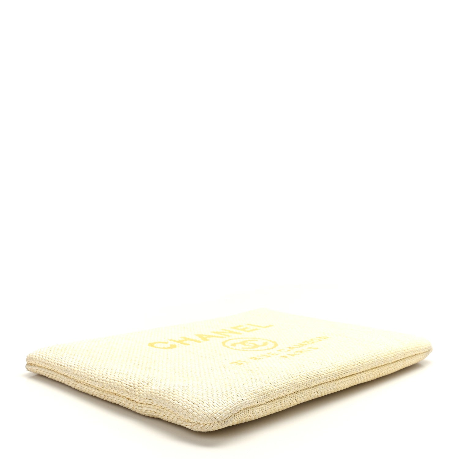 Chanel Woven Straw Raffia Large Deauville Pouch Light Yellow 4 of 7