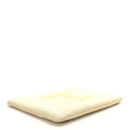 Chanel Woven Straw Raffia Large Deauville Pouch Light Yellow 4 of 7