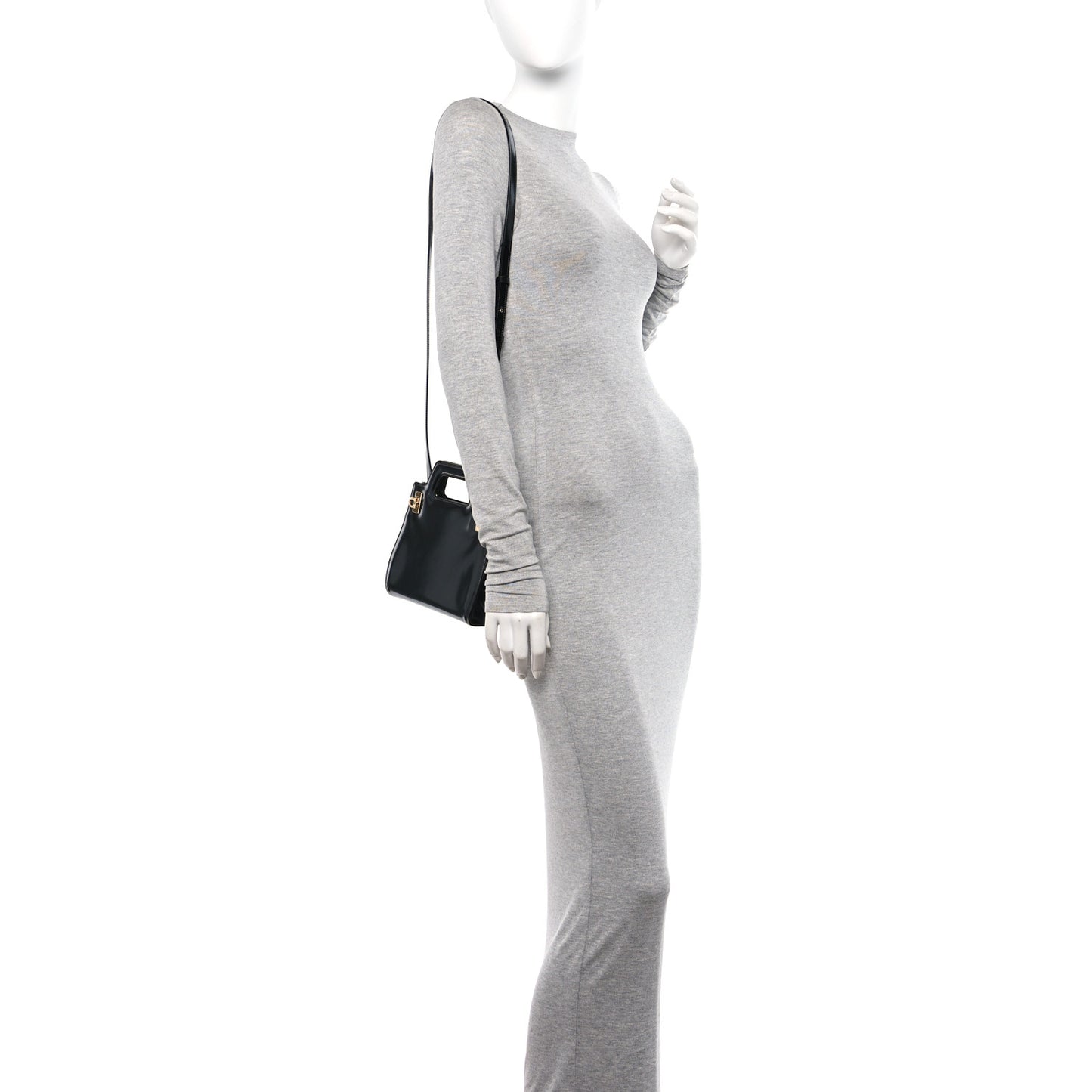 Brushed Calfskin Mini Wanda Top Handle Bag Black
