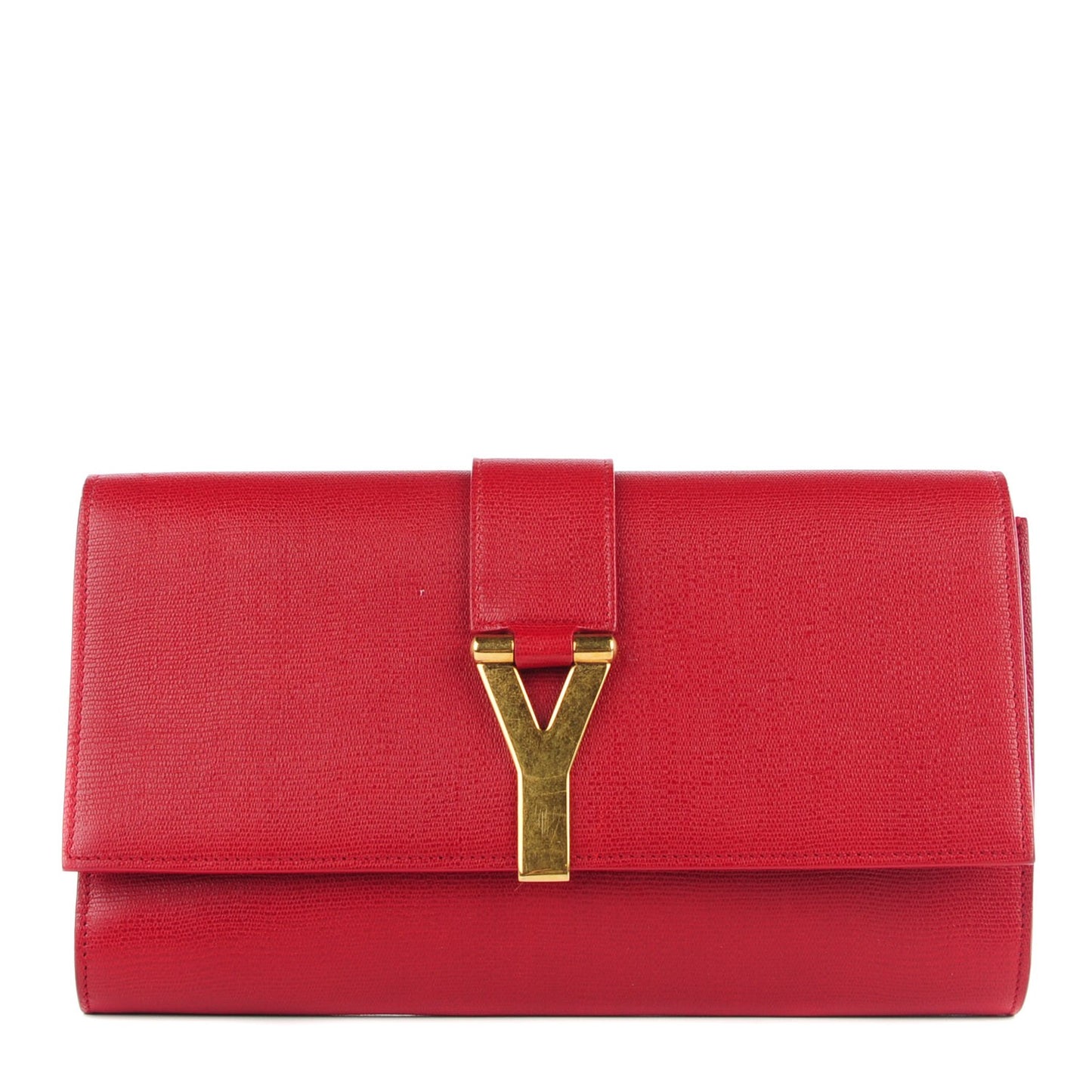 Textured Calfskin Classic Y Clutch Red