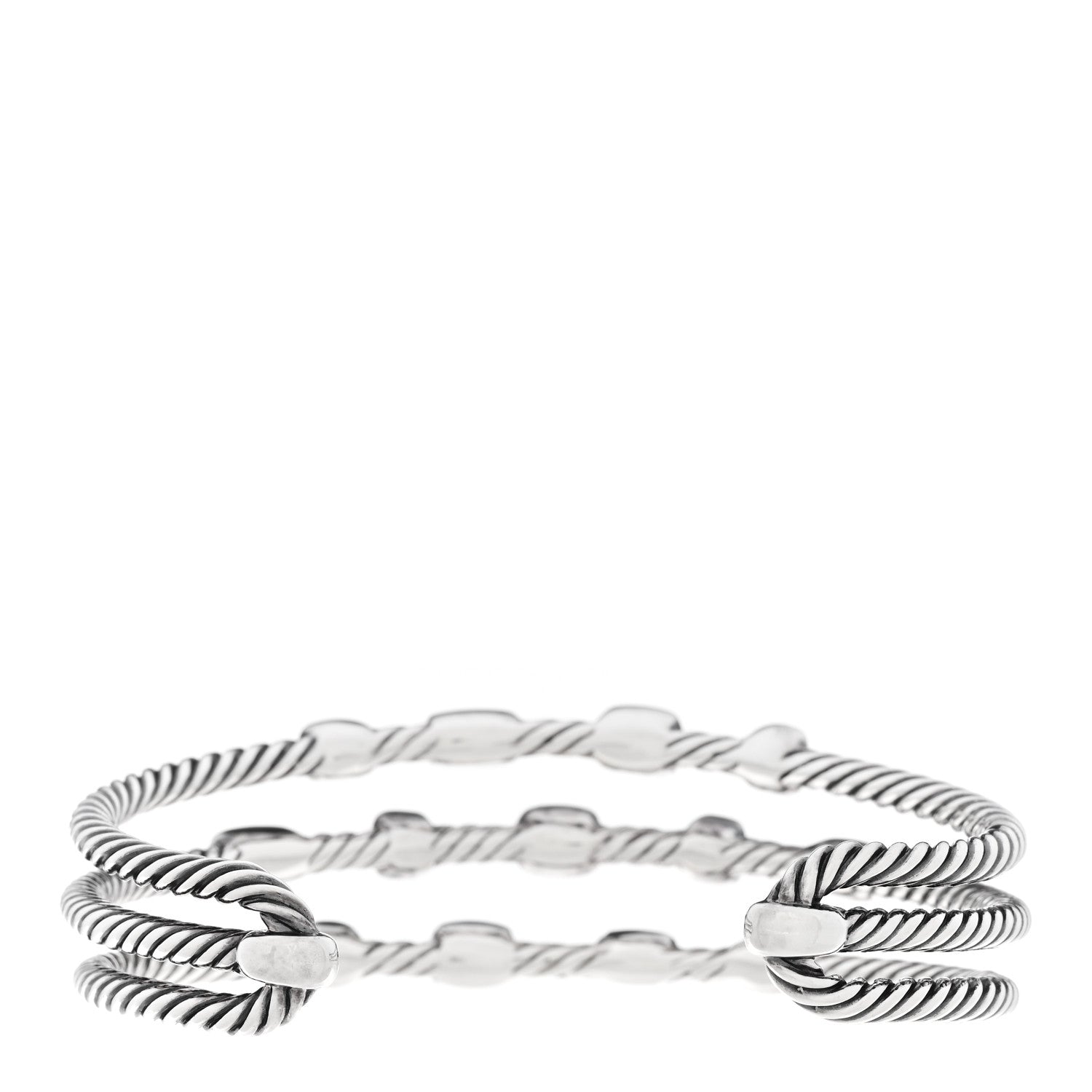 David Yurman Sterling Silver Diamond Three Row Confetti Cuff Bracelet 2 of 3