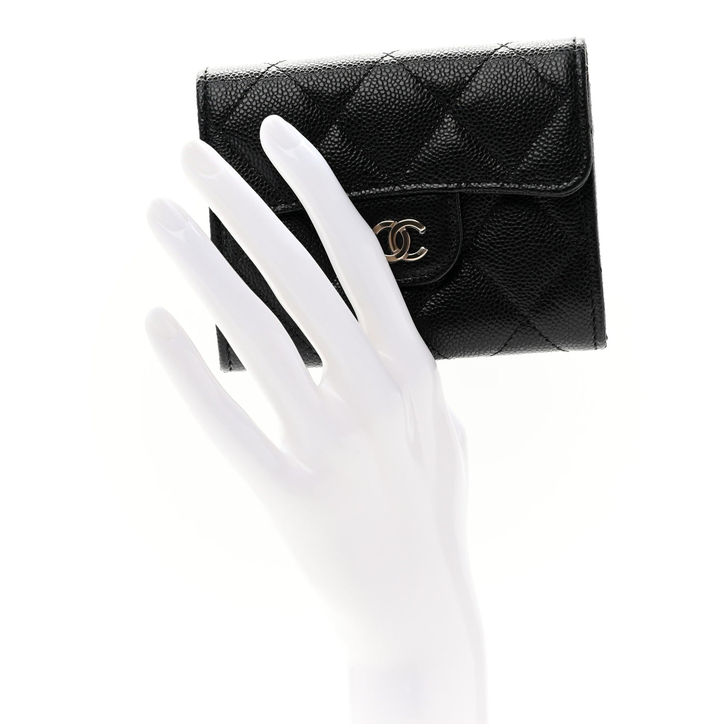 Caviar Quilted Flap Card Holder Wallet Black