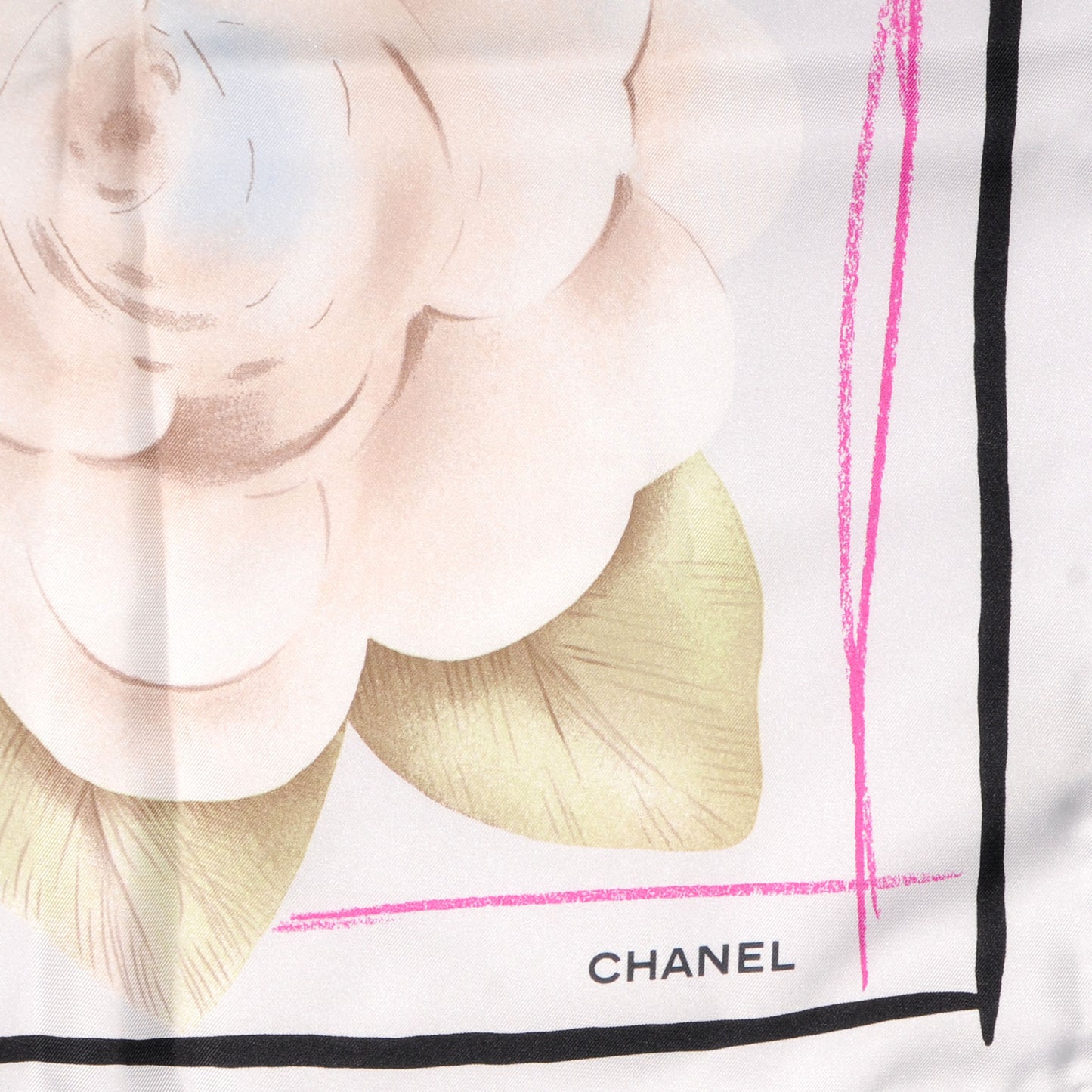 Silk Camellia Flower Scarf Black Beige