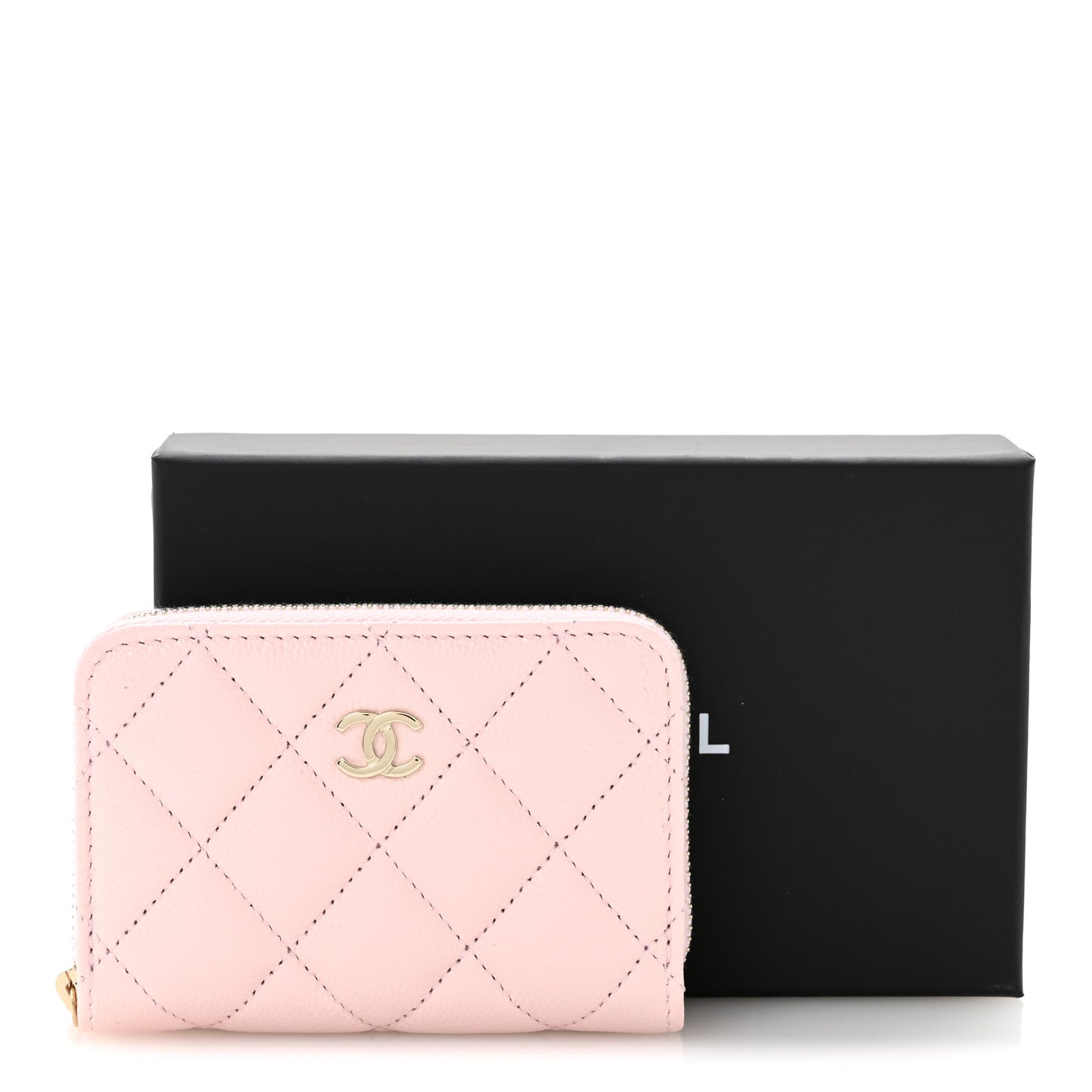Caviar Quilted Zip Coin Purse Light Pink