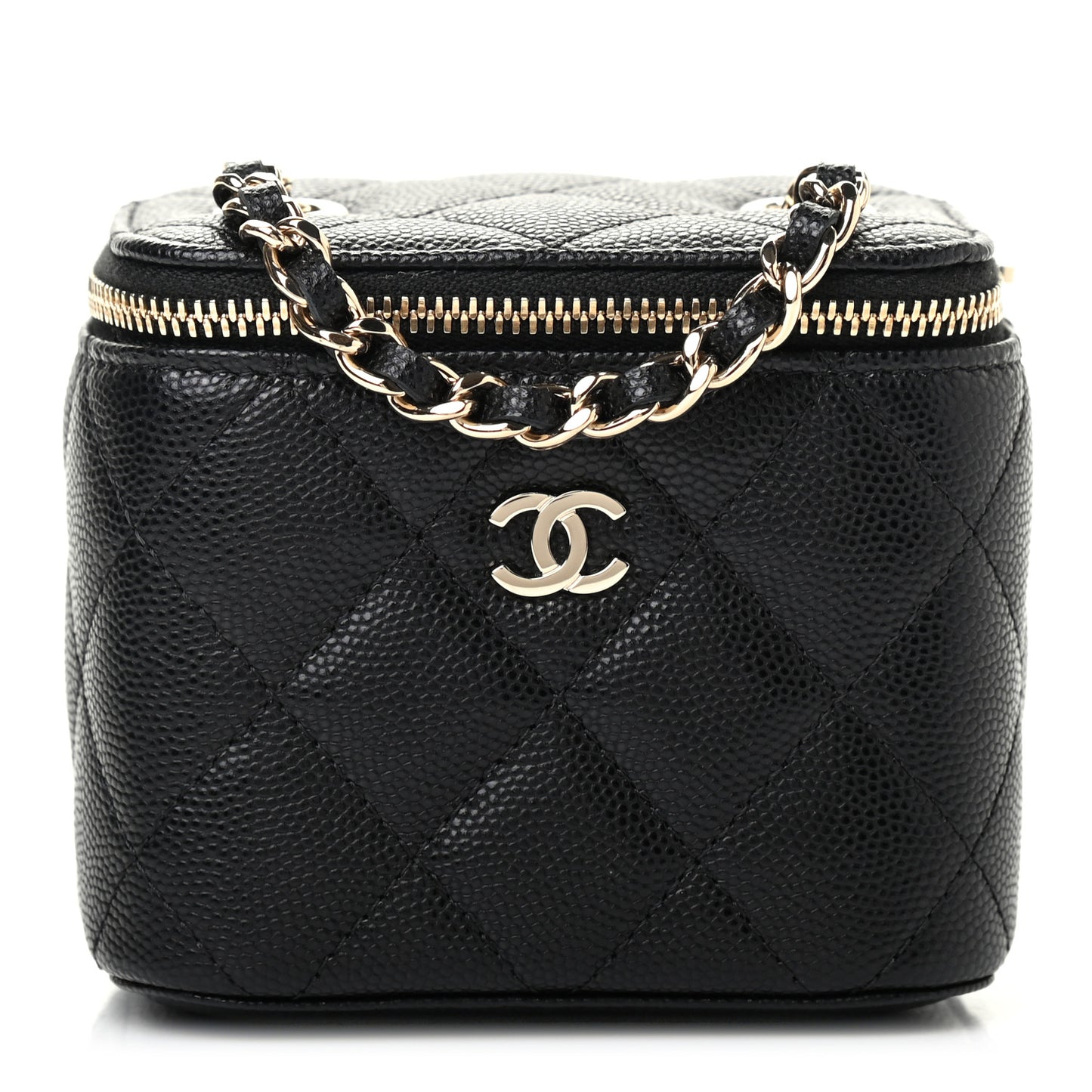 Caviar Quilted Mini Vanity Case With Chain Black