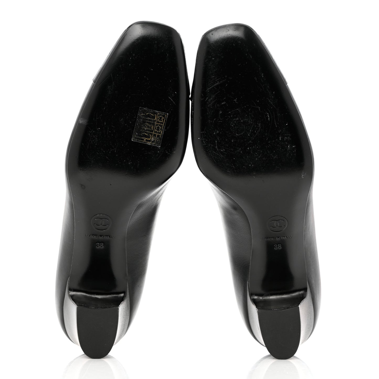 Lambskin Patent Calfskin Cap Toe CC Pumps 38 Black