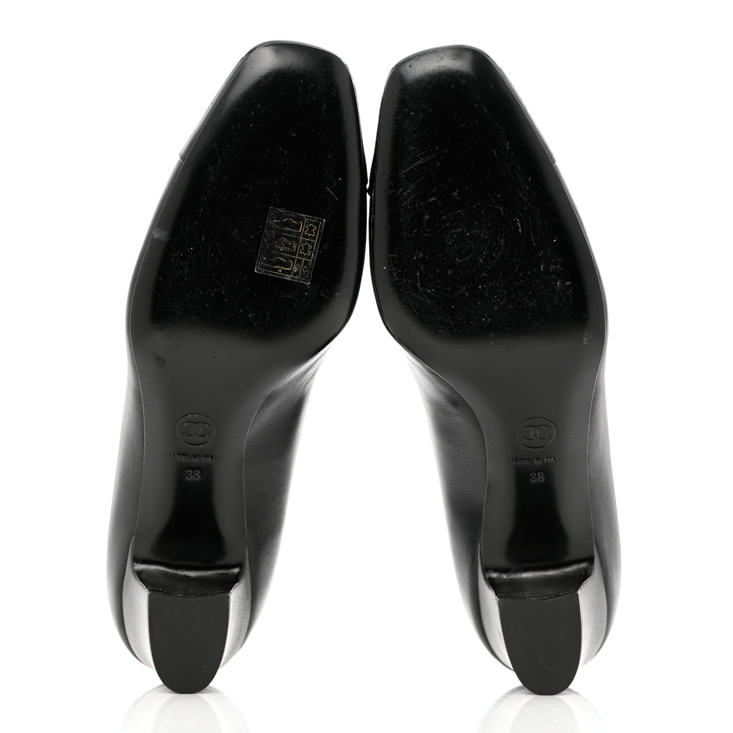Chanel Lambskin Patent Calfskin Cap Toe CC Pumps 38 Black 5 of 14