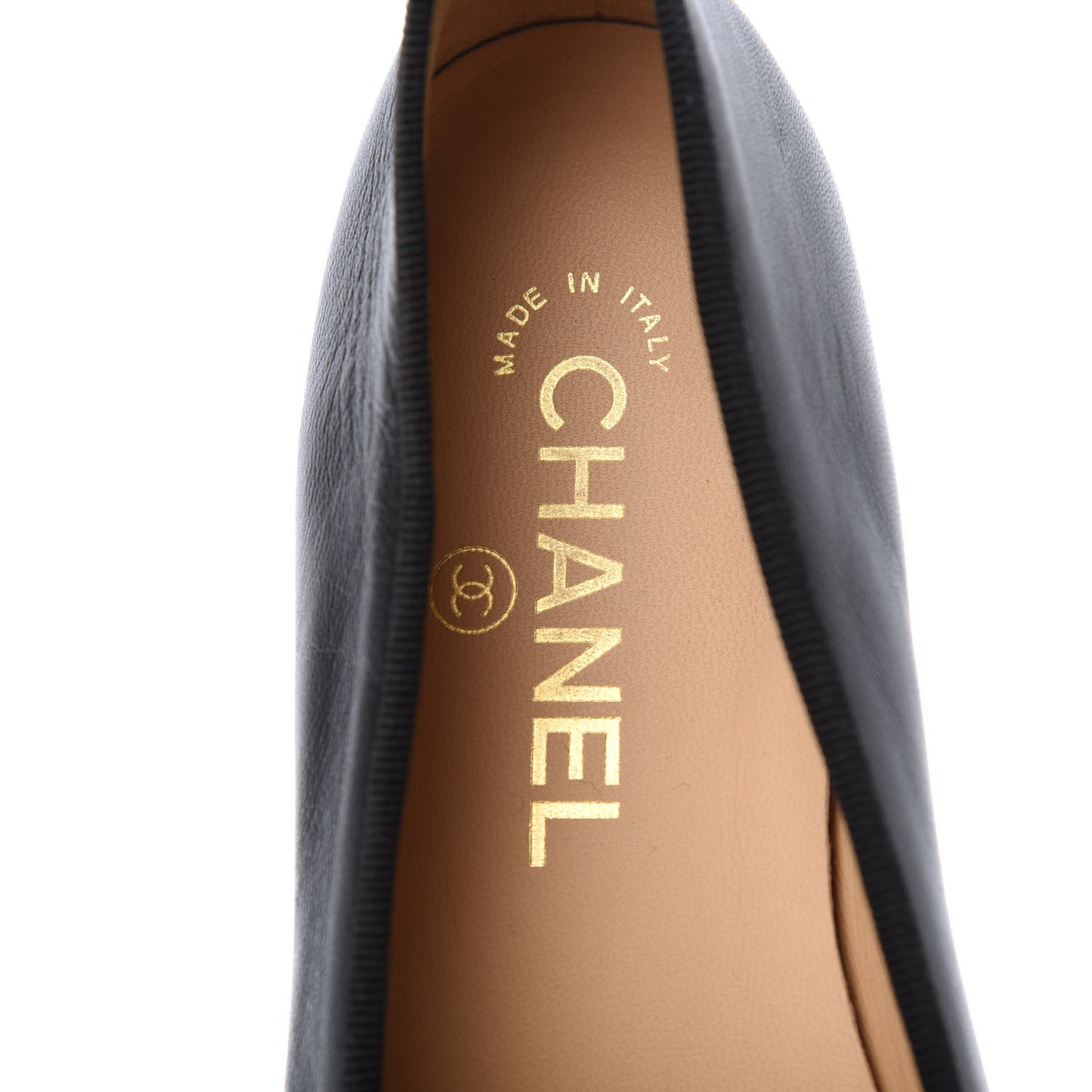 Lambskin Patent Calfskin CC Cap Toe Ballerina Flats 38.5 Black
