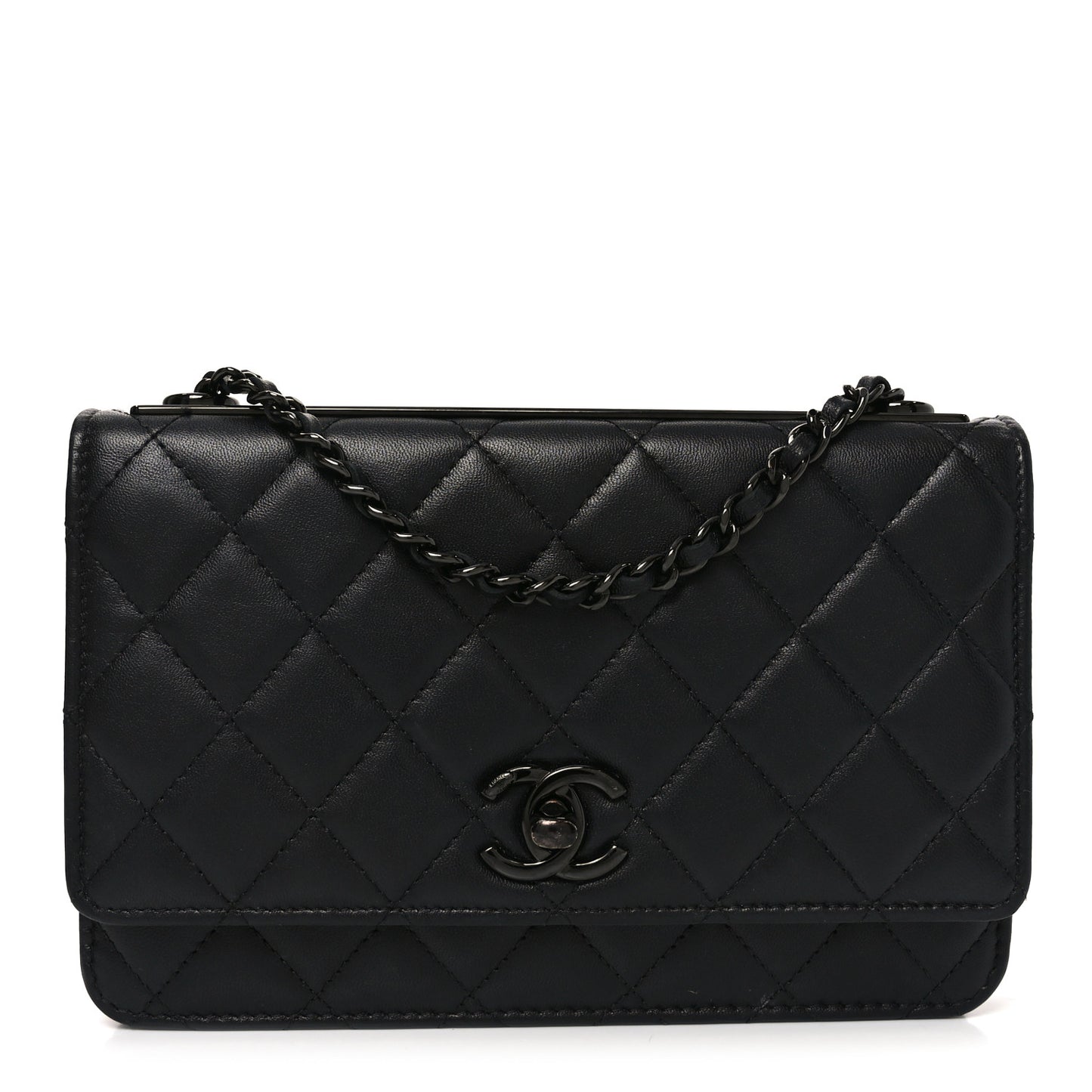 Lambskin Quilted Trendy CC Wallet On Chain WOC So Black
