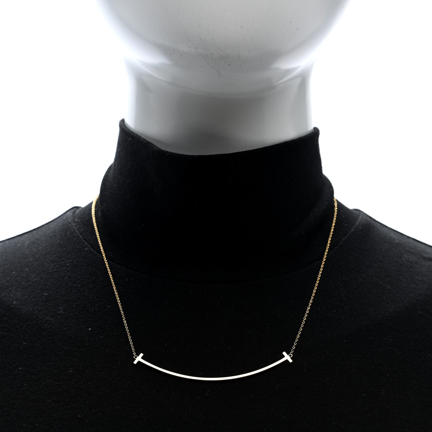 Tiffany 18K Yellow Gold Large T Smile Pendant Necklace 2 of 5