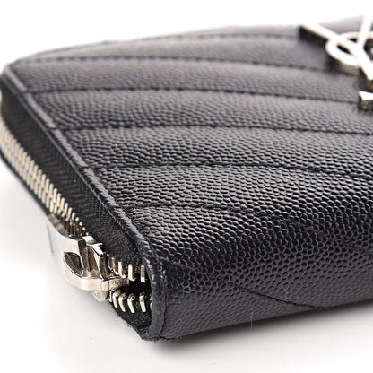 Saint Laurent Grain De Poudre Matelasse Chevron Monogram Zip Around Wallet Black 8 of 12