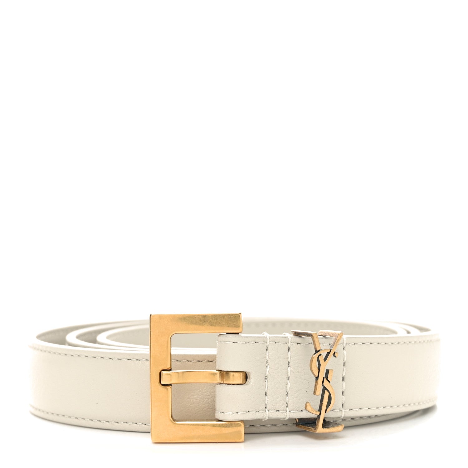 Saint Laurent Smooth Calfskin Monogram Square Buckle Belt 85 34 Crema Soft 1 of 5