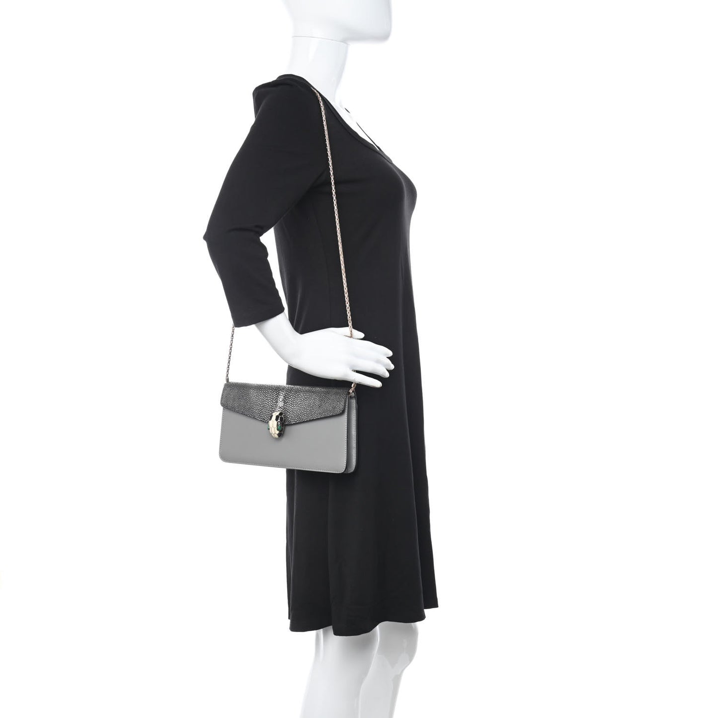 Calfskin Galuchat Serpenti Forever Flap Clutch Grey