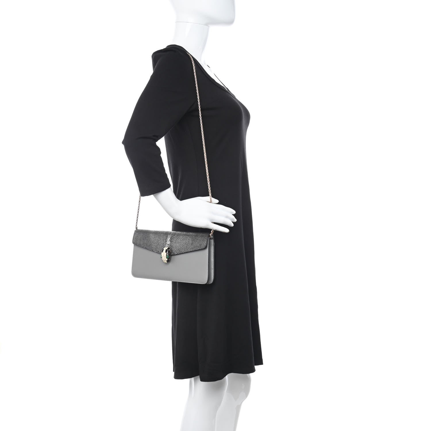 Bulgari Calfskin Galuchat Serpenti Forever Flap Clutch Grey 2 of 11