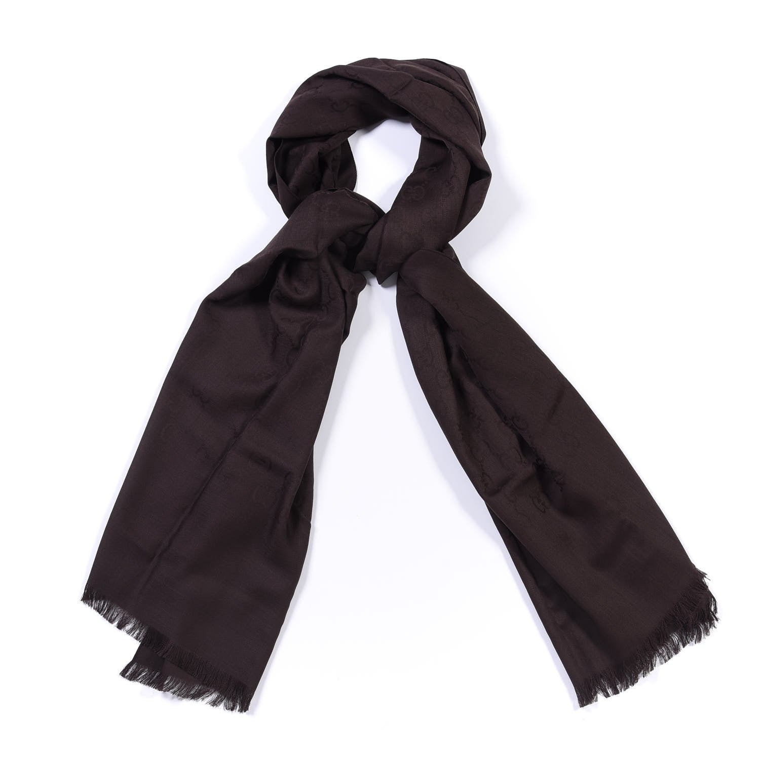 Gucci Wool Silk GG Monogram GGNat Plus Scarf Coffee 2 of 4