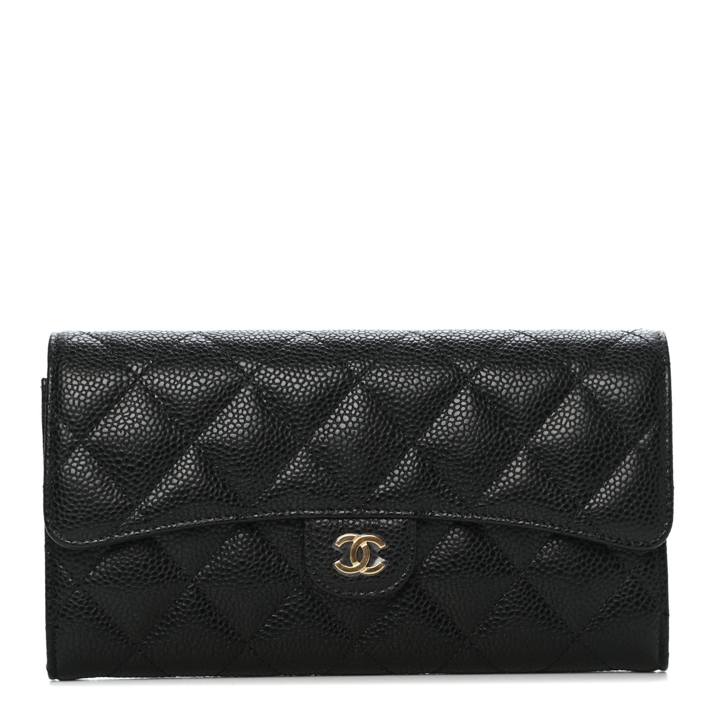 Caviar Quilted Large Flap Gusset Wallet Black