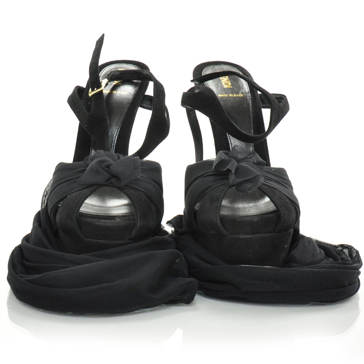 Spuntata Tulle Suede Wrap Platform Heels 40 Black