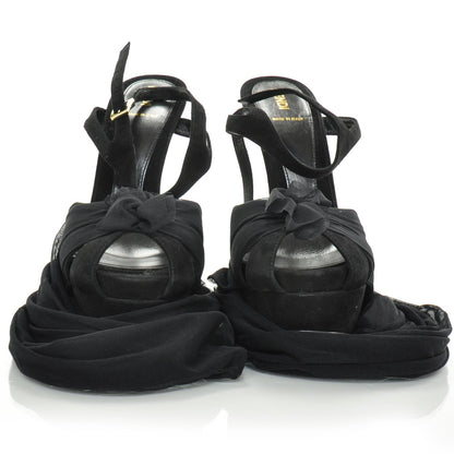 Fendi Spuntata Tulle Suede Wrap Platform Heels 40 Black 3 of 8