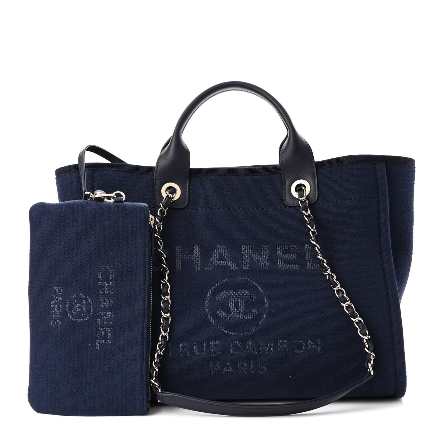 Mixed Fibers Calfskin Small Deauville Tote Dark Blue