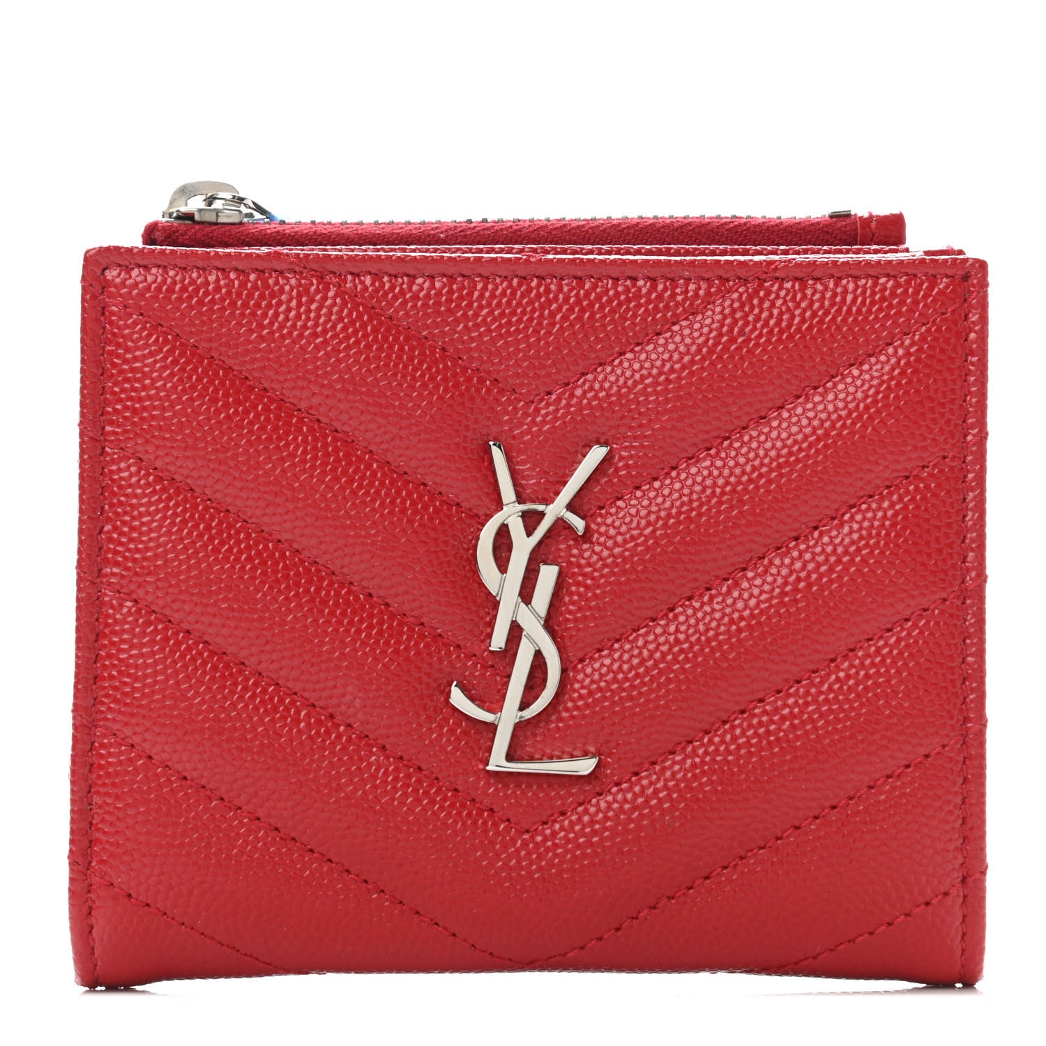 Saint Laurent Grain De Poudre Matelasse Chevron Monogram Zipped Card Case Bandana Red 1 of 4