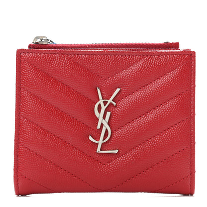 Saint Laurent Grain De Poudre Matelasse Chevron Monogram Zipped Card Case Bandana Red 1 of 4