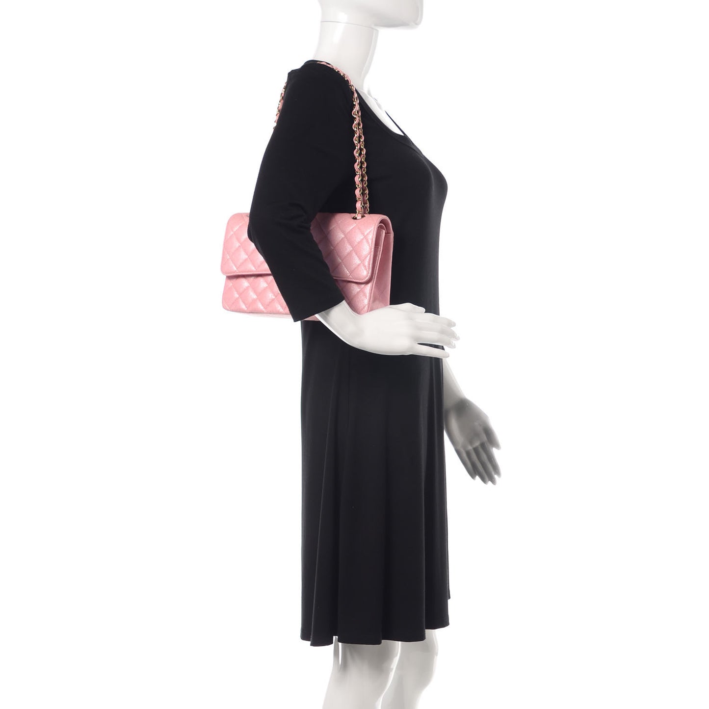 Iridescent Caviar Quilted Medium Double Flap Rose Pink