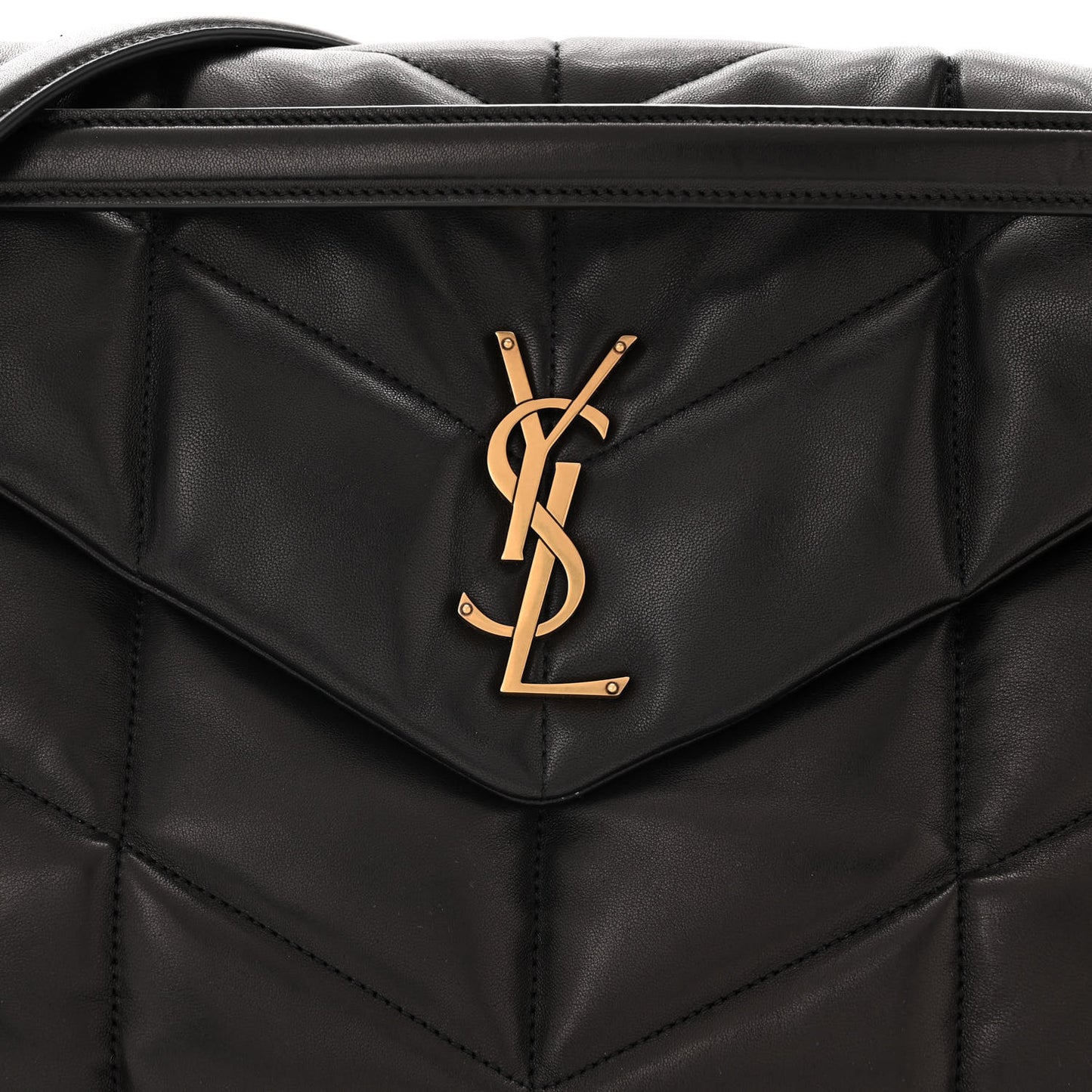 Lambskin Quilted Medium Loulou Puffer Monogram Chain Satchel Black