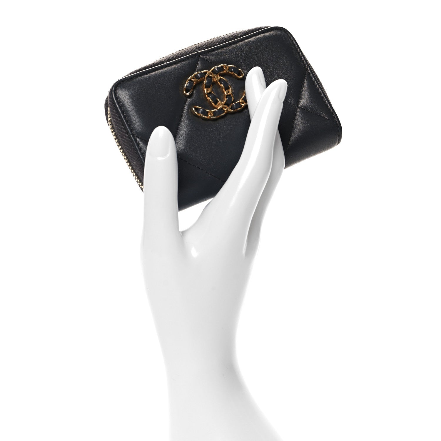 Chanel Lambskin Quilted Chanel 19 Zip Around Coin Purse Wallet Grey 2 of 8