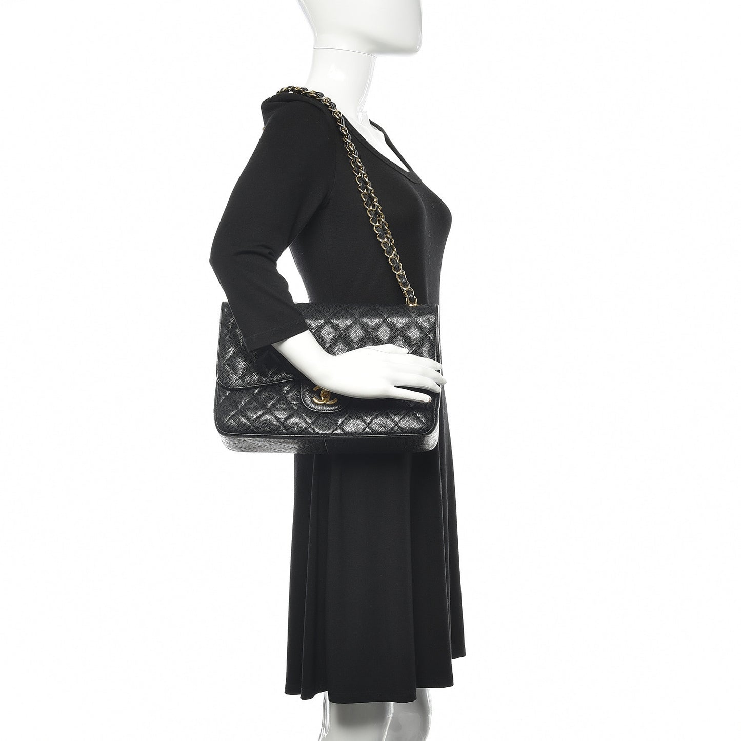 Caviar Quilted Jumbo Double Flap Black