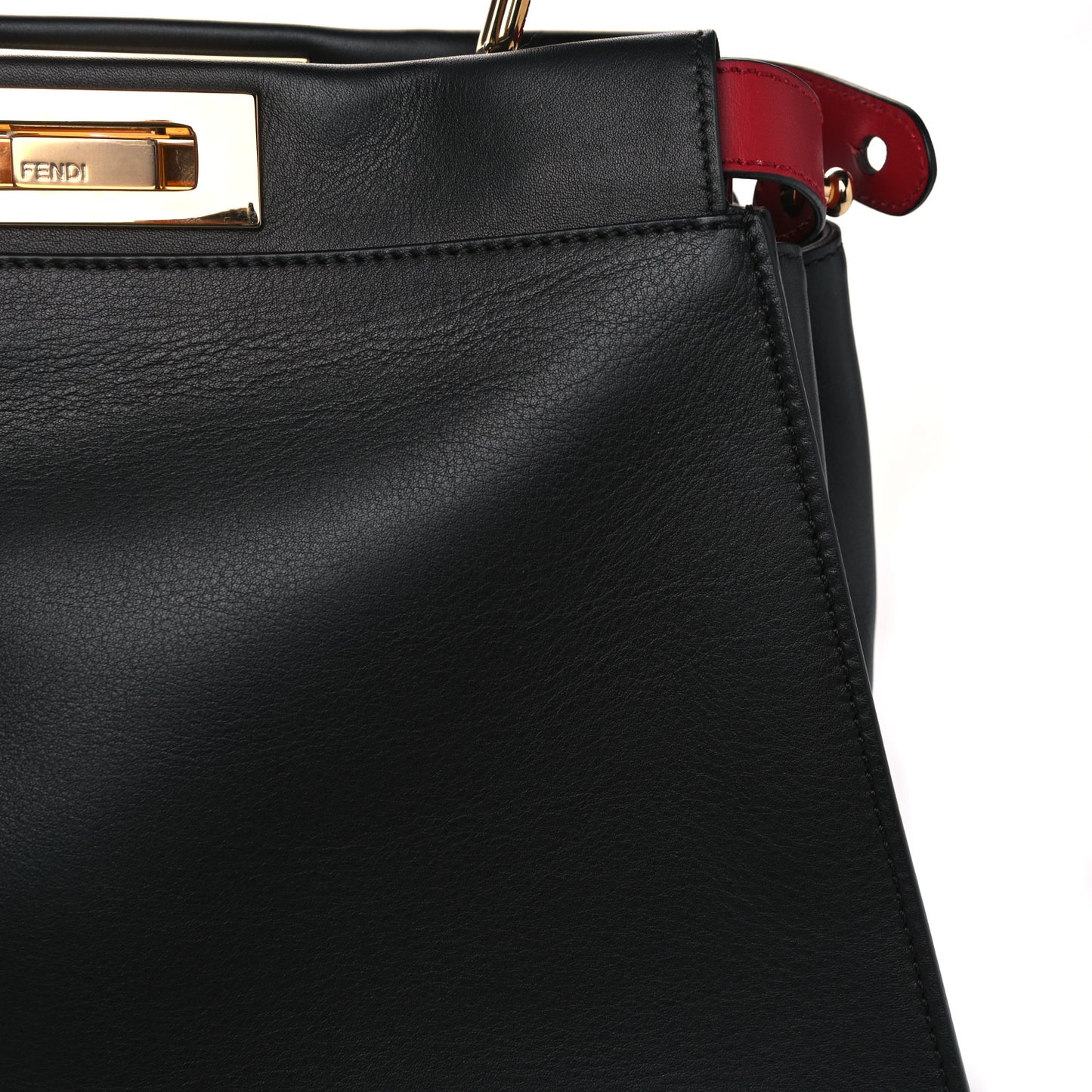 Vitello Seta Century Nappa Medium Peekaboo Iconic Defender Satchel Black Fragola Maya