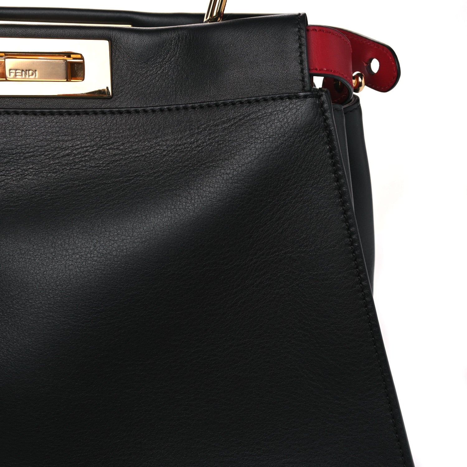 Fendi Vitello Seta Century Nappa Medium Peekaboo Iconic Defender Satchel Black Fragola Maya 9 of 9