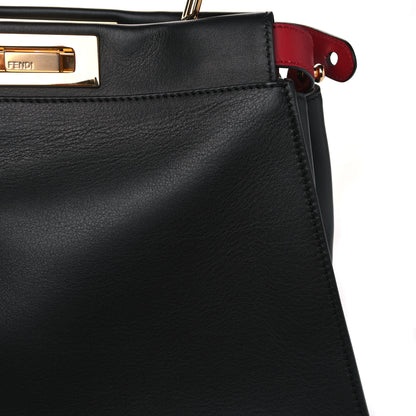 Fendi Vitello Seta Century Nappa Medium Peekaboo Iconic Defender Satchel Black Fragola Maya 8 of 9