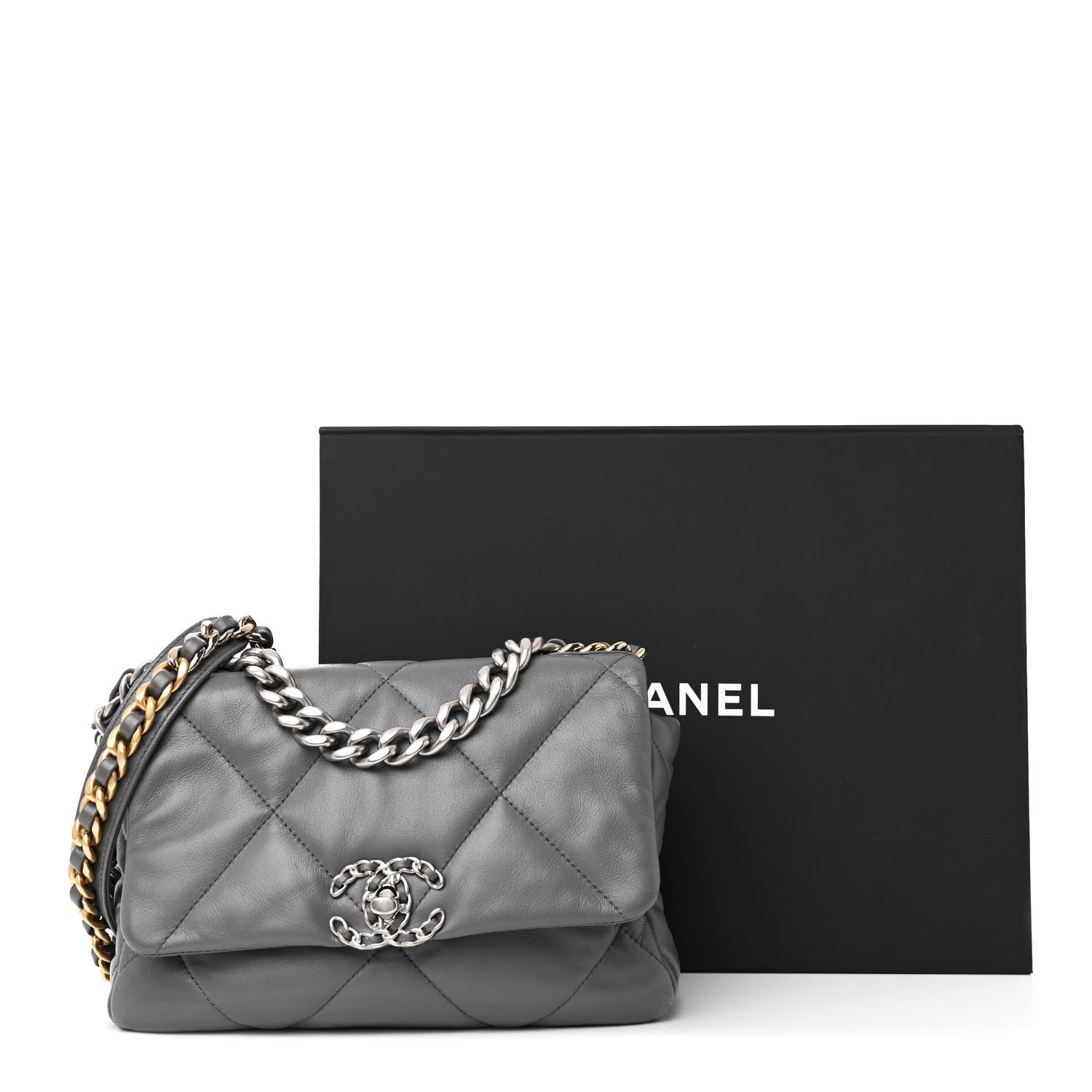 Chanel Lambskin Quilted Medium Chanel 19 Flap Dark Grey 11 of 11