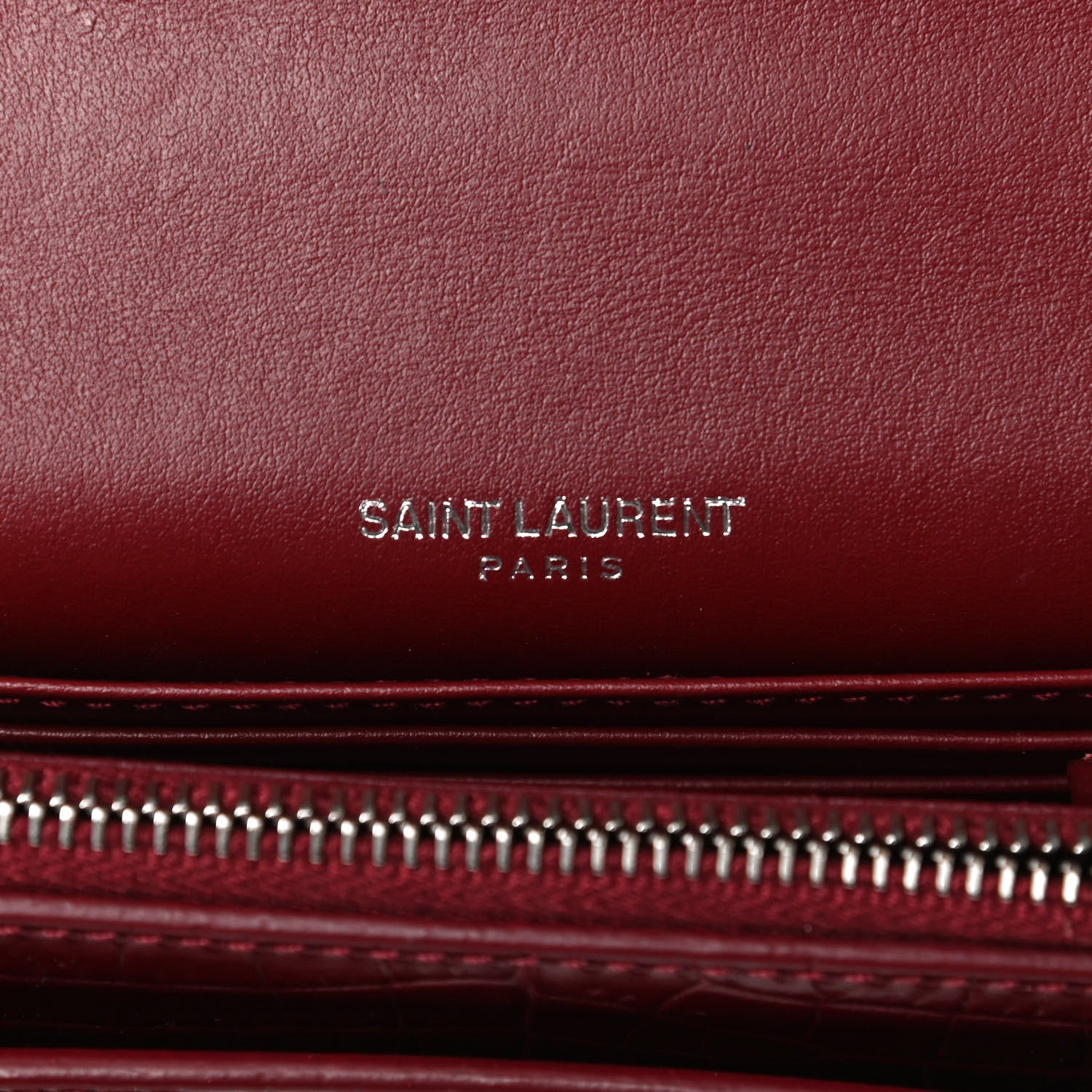 Saint Laurent Calfskin Crocodile Embossed Monogram Sunset Chain Wallet Palissandre 8 of 13