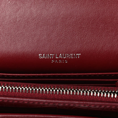 Saint Laurent Calfskin Crocodile Embossed Monogram Sunset Chain Wallet Palissandre 8 of 13