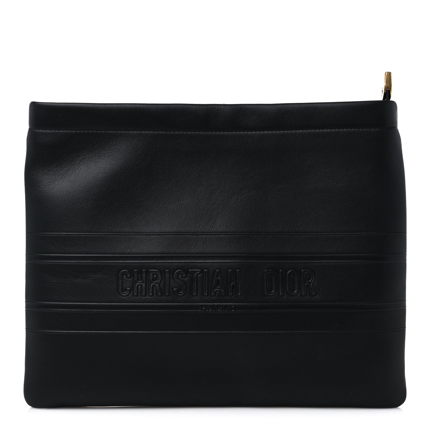 Christian Dior Calfskin Embossed Logo Zip Clutch Black 1 of 10