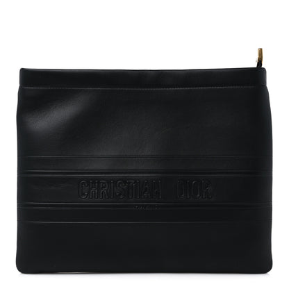 Christian Dior Calfskin Embossed Logo Zip Clutch Black 1 of 10