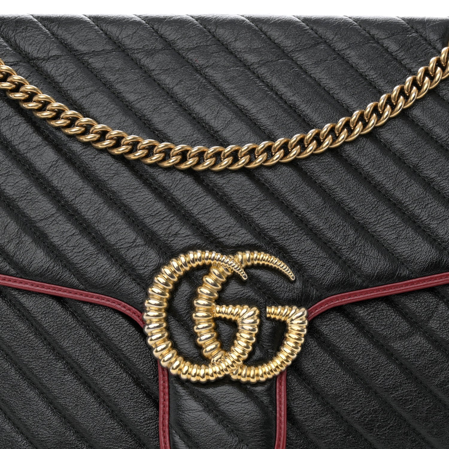 Gucci Vintage Effect Calfskin Matelasse Diagonal Large Torchon GG Marmont Shoulder Bag Black Romantic Cherry 9 of 12